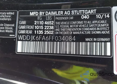 2015 Mercedes-Benz Sl 400 from USA, damaged, VIN WDDJK6FA6FF034084